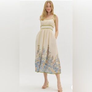 Entro Floral Print Shoulder Tie Midi Dress Women’s Large NWT